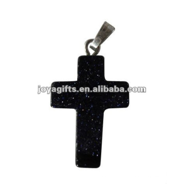 Blue goldstone Gemstone Cross Pendant